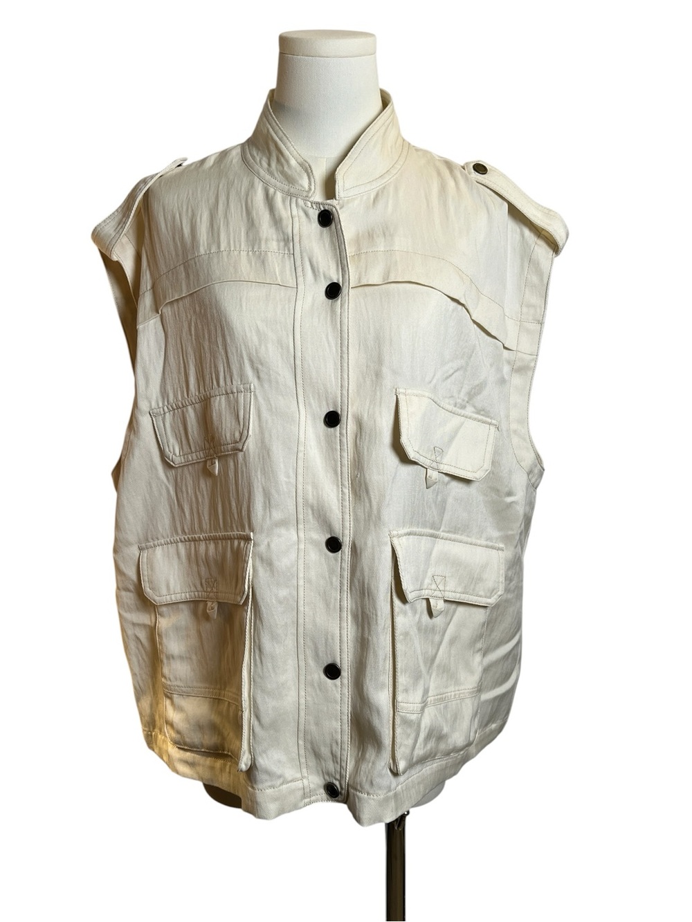 By Anthropologie Silky Cream Pocket Utility Vest Size Large